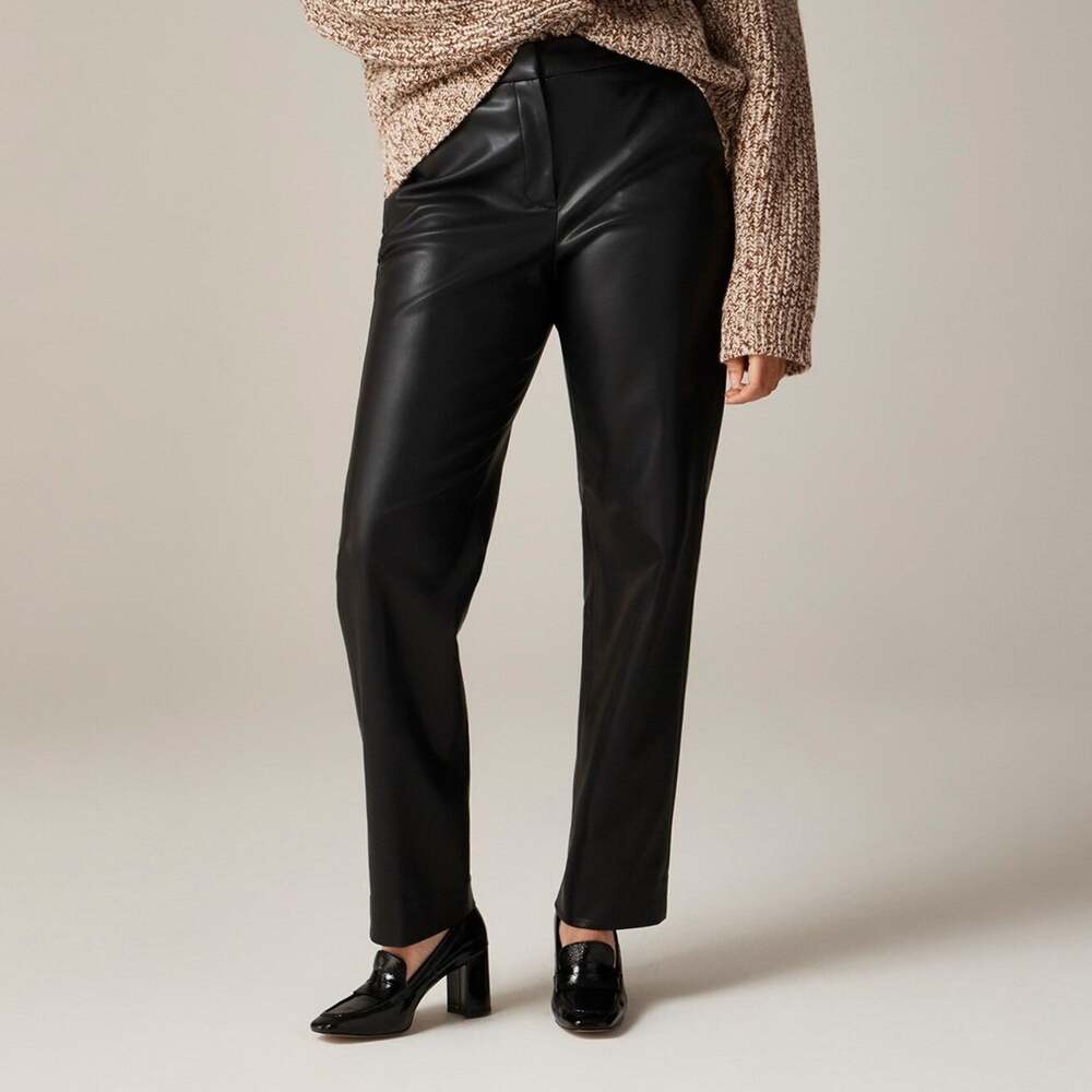 J. CREW Kate Faux Leather Pant Black Mid Rise Straight Leg Casual Women's 00
